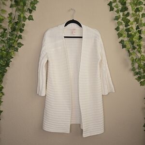 Sundance Ivory Cable Knit 3/4 Length Sleeve Casual Mid Length Cardigan Sweater S